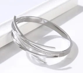 Stainless Steel With Zirconia Bracelet Bangle Simple Jewelry - B10 Silver