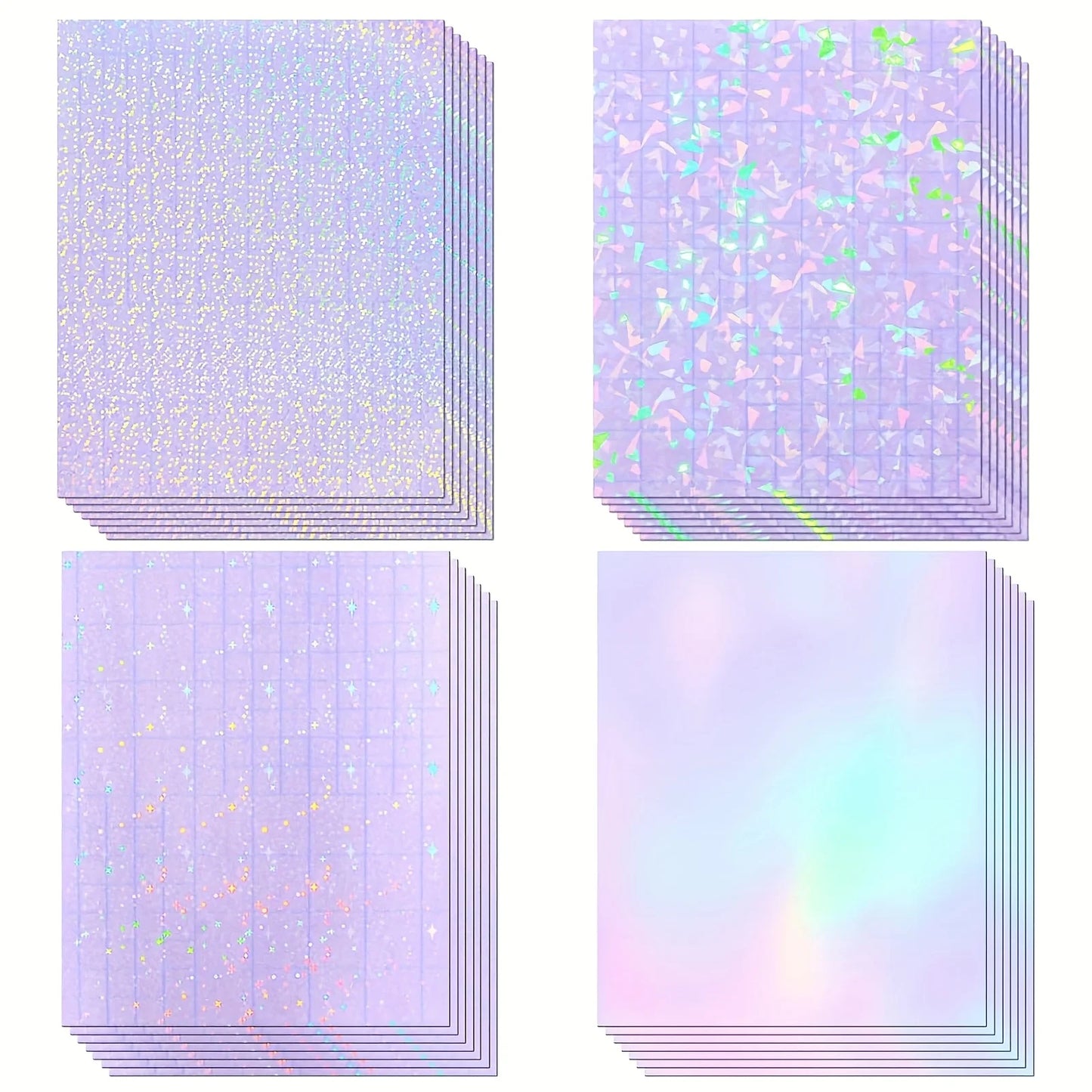 50pcs Holographic Sticker Paper 2.9 X 4.1 Inch Clear Vinyl Self-Adhesive Waterproof Transparent Cold Laminating Film for Craf