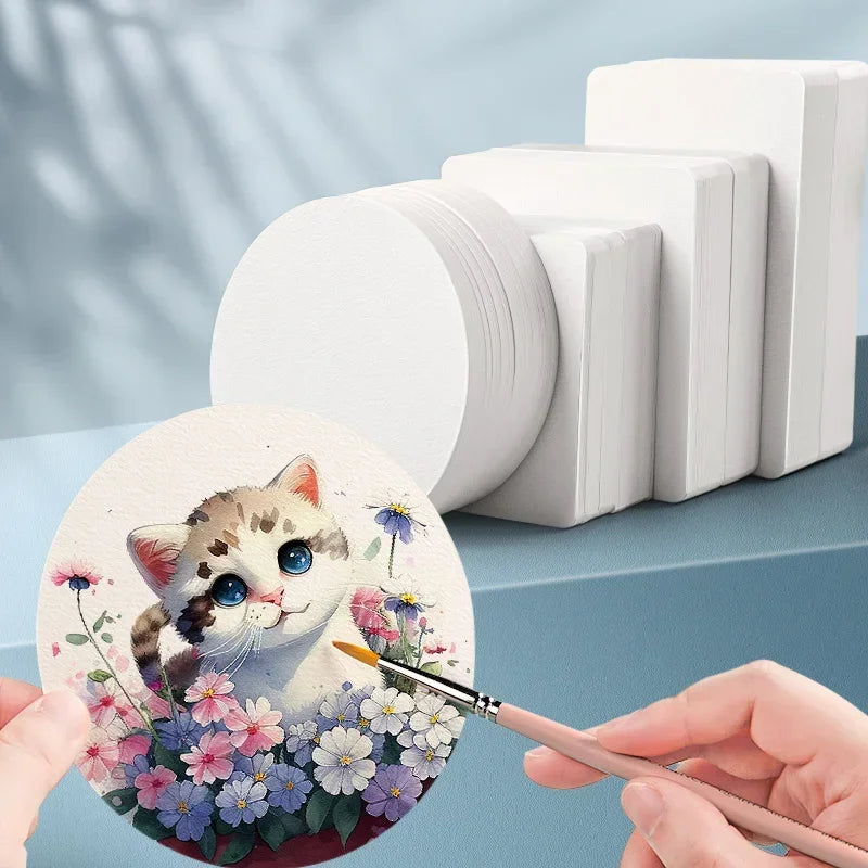 50Pcs 300g Blank Watercolor Paper Cards Portable Postcard Square Round for Painting School Student Art Supplies