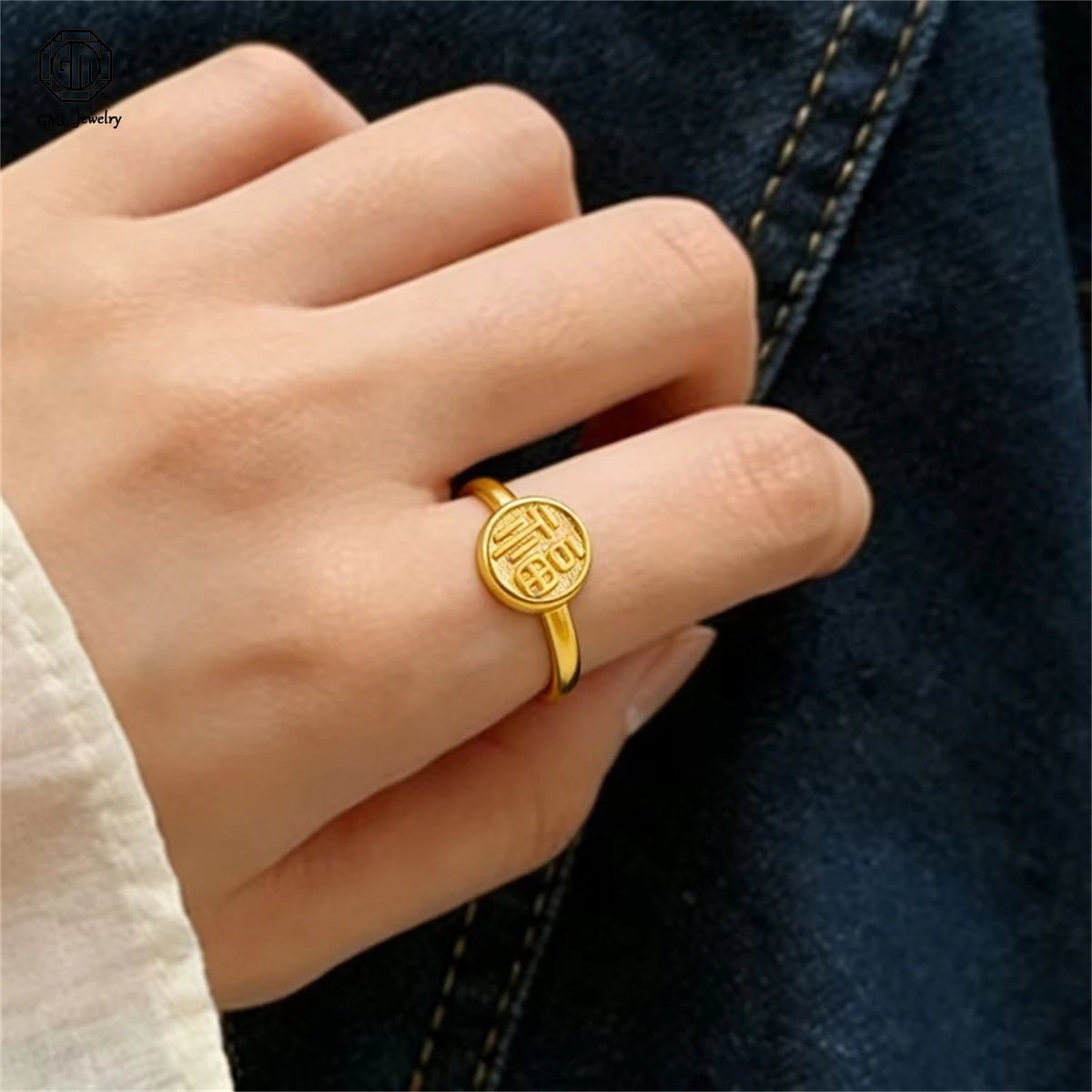 Sand Gold Adjustable Ring Matte Wide Band Openable Fade Resistant Unisex Couple Jewelry Solid Minimalist Gift - Yuanfu