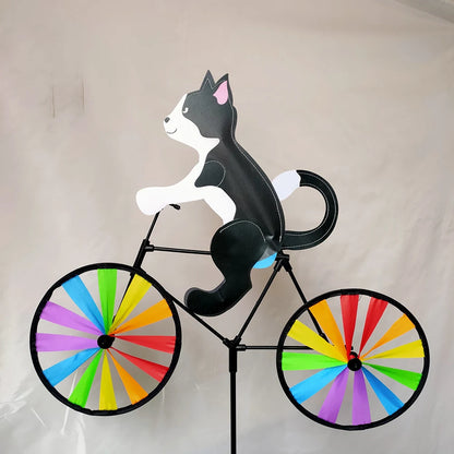 Animal Riding Three-dimensional Cartoon Modelling Windmill Creative Bicycle Wind Spinners Standing Pole Garden Yard Decoratio