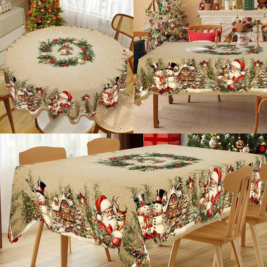Vintage Christmas Tablecloth Snowman Elk Table Cover Christmas Decorations for Home 2025 Xmas Gifts Navidad Noel New Year 202