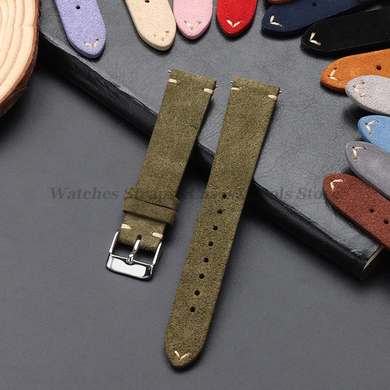 Vintage Genuine Suede Leather Watchband 14mm 16mm 18mm 20mm 22mm for Omega for Seiko Handmade Bracelet Quick Release Watch St