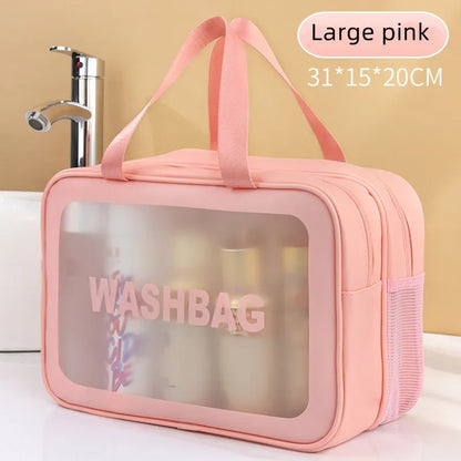 Dry-wet separation double transparent PU makeup bag portable washing bag cosmetic storage bag travel fitness swimming essenti