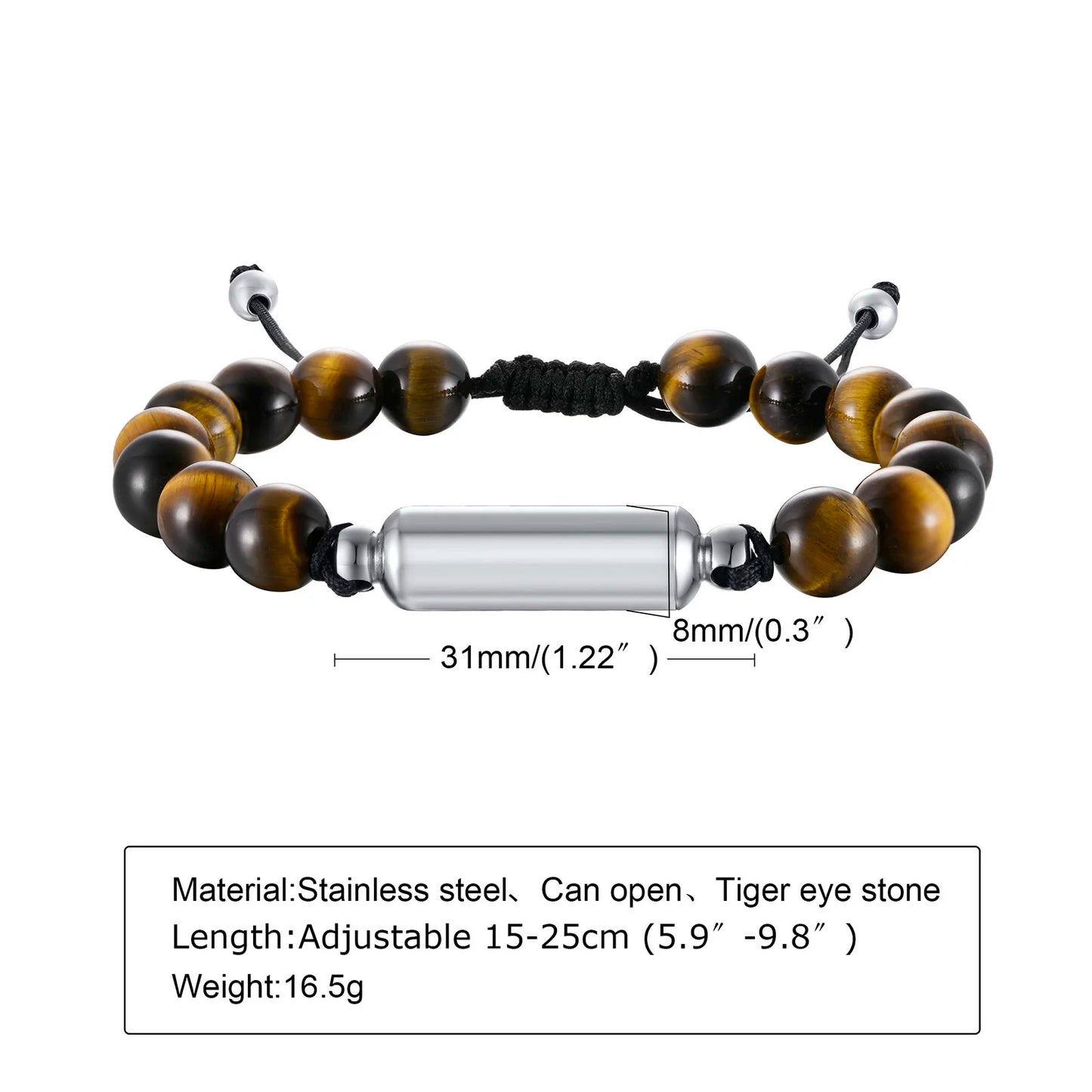 Cremation Urn Bracelets For Men,adjustable Tiger Eye Beads Chain Wristband Pet Family Papa Ashes Holder Stainless Steel Jewel