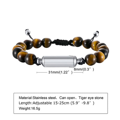 Cremation Urn Bracelets For Men,adjustable Tiger Eye Beads Chain Wristband Pet Family Papa Ashes Holder Stainless Steel Jewel