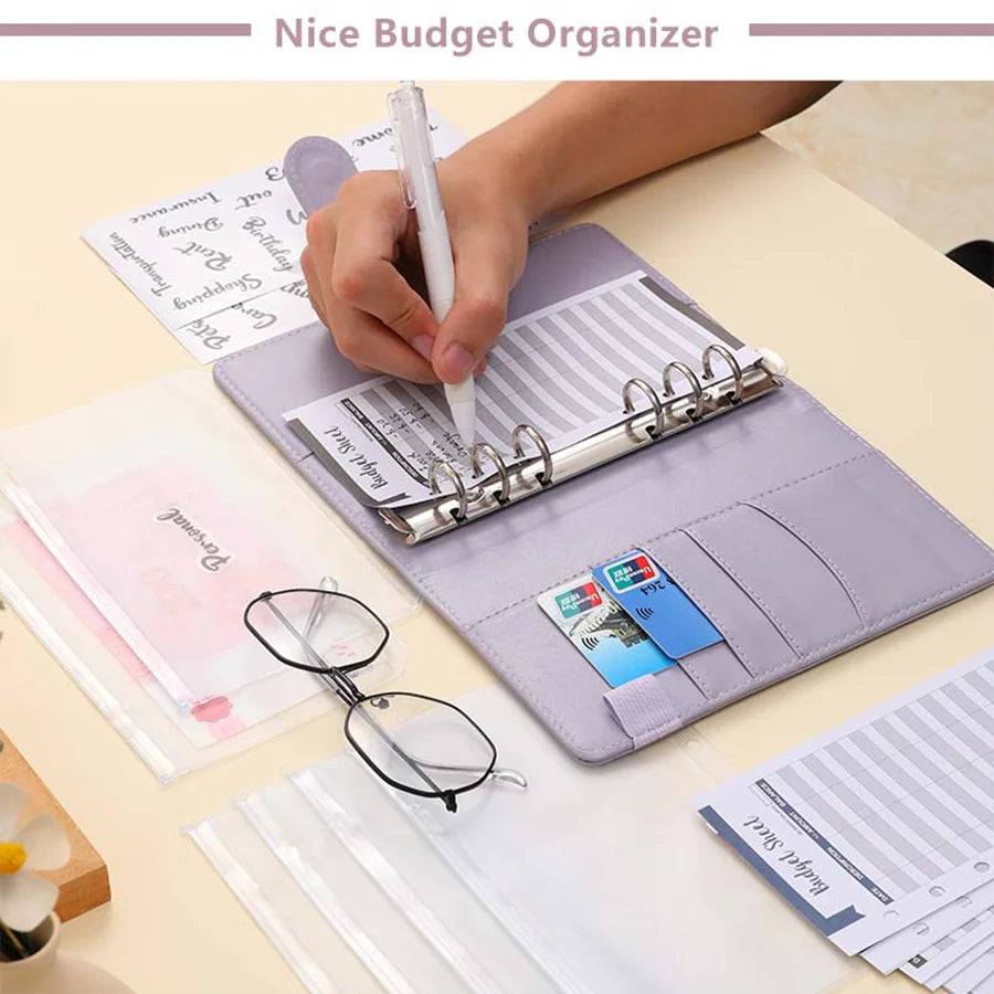 PU Leather Budget Binder With Cash Envelopes Pockets Zip Small French Budget Pouch Binder For Saving Money A6 Planner Organiz