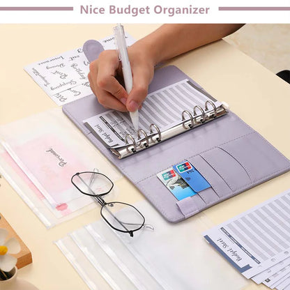 PU Leather Budget Binder With Cash Envelopes Pockets Zip Small French Budget Pouch Binder For Saving Money A6 Planner Organiz