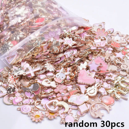 30/60/100pcs Random Mix Enamel/Drip Oil Charms For Jewelry Making Bulk Trinkets Charm Flower Heart Animal Bag Charm DIY Penda