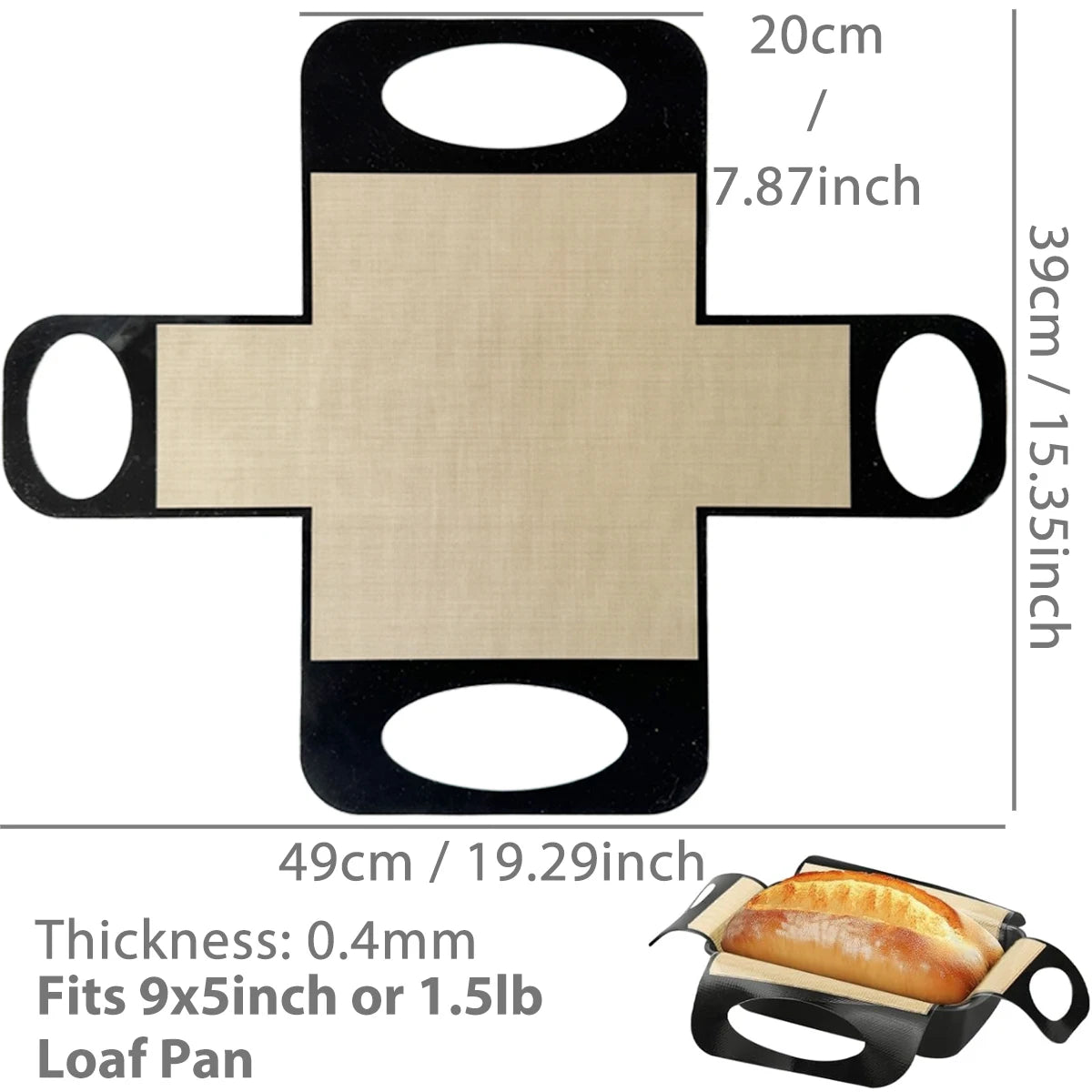 Silicone Bread Loaf Pan Liners, Reusable Nonstick Long Tab Handles Bread Pan Baking Mats, for 9x5inch Bread Pans, Heat Resist