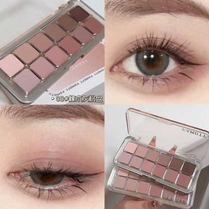 12-Color Low Saturation Matte Eyeshadow Palette Tea Apricot Earth Tones Long Lasting All-Matte Eye Makeup for Daily Use - FMT