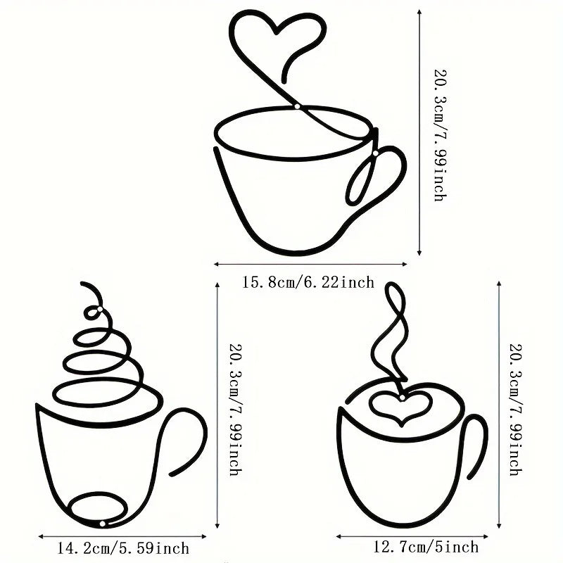 1/3pcs of Creative Coffee Wall Hangings, Coffee Shop Decorations, Interior Wall Decorations, Wall Hanging Iron Paintings - 3p