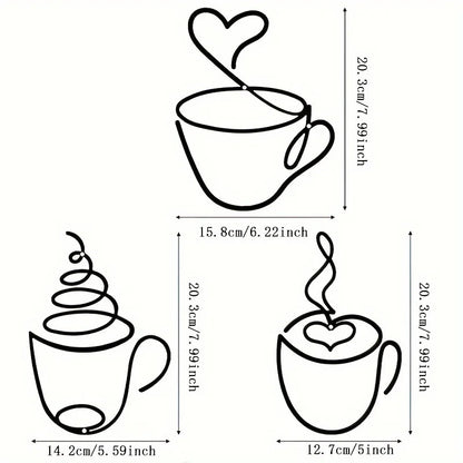 1/3pcs of Creative Coffee Wall Hangings, Coffee Shop Decorations, Interior Wall Decorations, Wall Hanging Iron Paintings - 3p