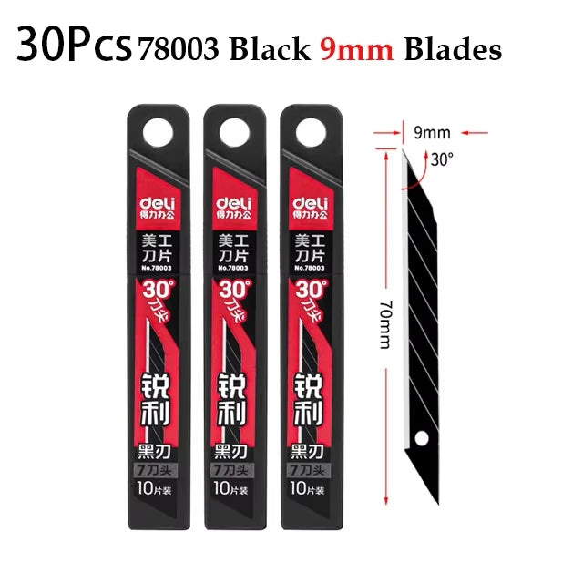 Deli Heavy Duty Utility Knife Black SK5 Carbon Steel Blades 9mm/18mm Auto-Retractable Box Cutter Sharp for Cardboard Cartons