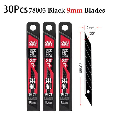 Deli Heavy Duty Utility Knife Black SK5 Carbon Steel Blades 9mm/18mm Auto-Retractable Box Cutter Sharp for Cardboard Cartons 