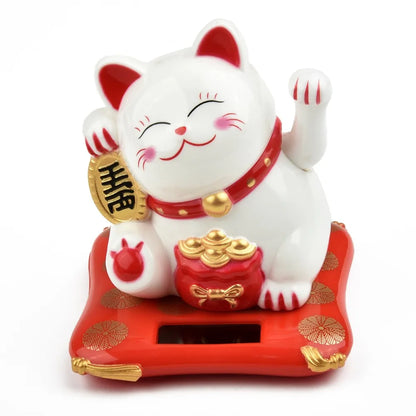 Holiday Seasonal Décor 2.5 Japanese Solar Wave Hand Lucky Cat Car Decorations New Year Figurines & Miniatures Hanging 1pc - W