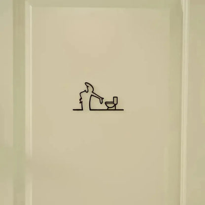 New Modern Metal Wall Decor Bathroom Living Room Sign 2D Flat Black Frame Wall Art Self Adhesive WC Toilet Iron Art Corner De