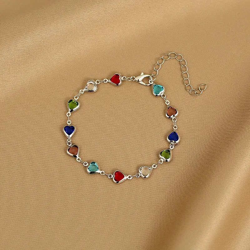 Elegant Red Crystal Zircon Metal Chain Bracelets for Women Colorful Heart Bracelets Party Wedding Wrist Charms Jewelry Gift -
