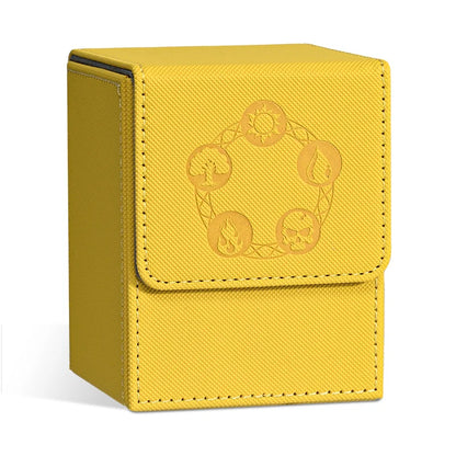 Card Deck Box, Copyrighted Design，Fits 100+ Single Sleeved Cards, Magnetic Closure PU Leather Card Box for TCG Cards - Yellow