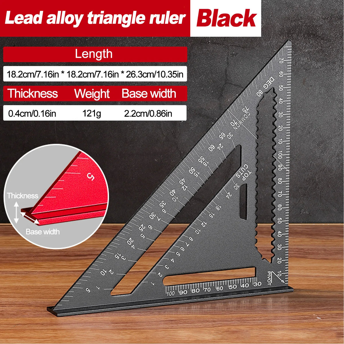 Woodworking Aluminum Alloy Triangle Gauges Measuring Gauging Tools High Precision Marker Angle Ruler Metric and Imperial - Bl