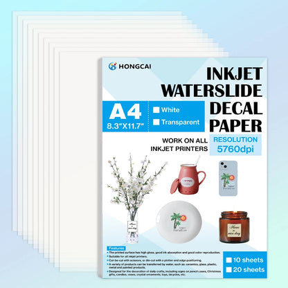 10 Sheets of A4 Inkjet Transfers - , Transparent Color, Compatible with All Inkjet Printers, Glossy Finish