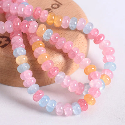 50pcs Mixed Colors Rondelle Shape 8x5mm Opaque Glass Loose Spacer Beads Lot For Jewelry Making DIY Bracelet Findings - Pink B