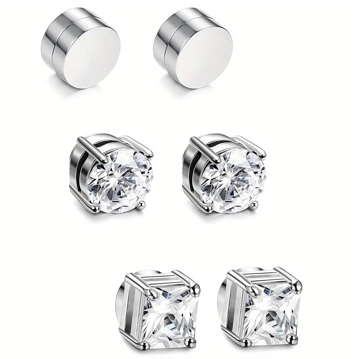 1/3Pairs 6MM Crystal Magnetic No-Pierce Stainless Steel Stud Earrings for Men Punk Zircon Magnet Earrings Non Piercing Jewelr
