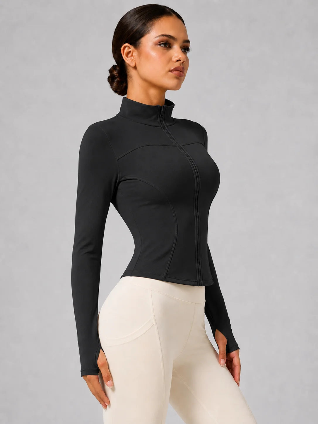 Women's Full-Zip Yoga Jacket, Slim Fit Long Sleeve Athletic Top with Thumb Holes, Lightweight Stretchy Workout Jacket for Run