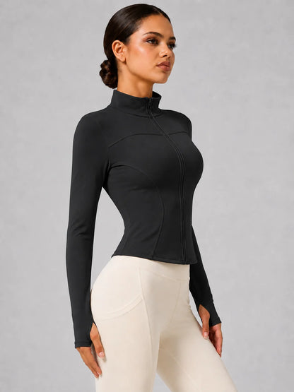 Women's Full-Zip Yoga Jacket, Slim Fit Long Sleeve Athletic Top with Thumb Holes, Lightweight Stretchy Workout Jacket for Run