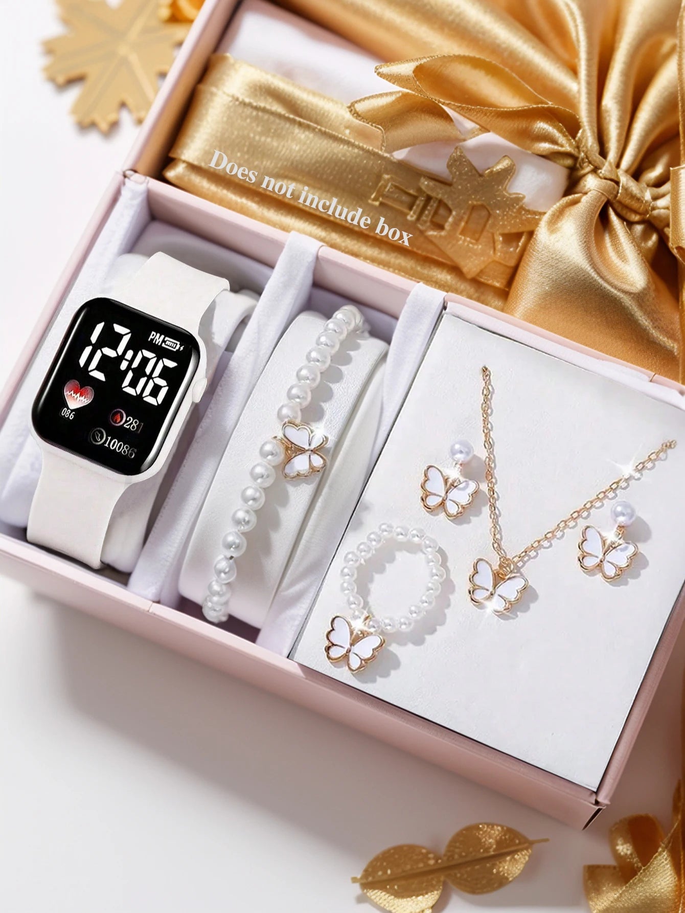 Love Pattern Electronic Watch And Butterfly Accessories Set Birthday Gift (No Box Included) - 6PCS BS watch set