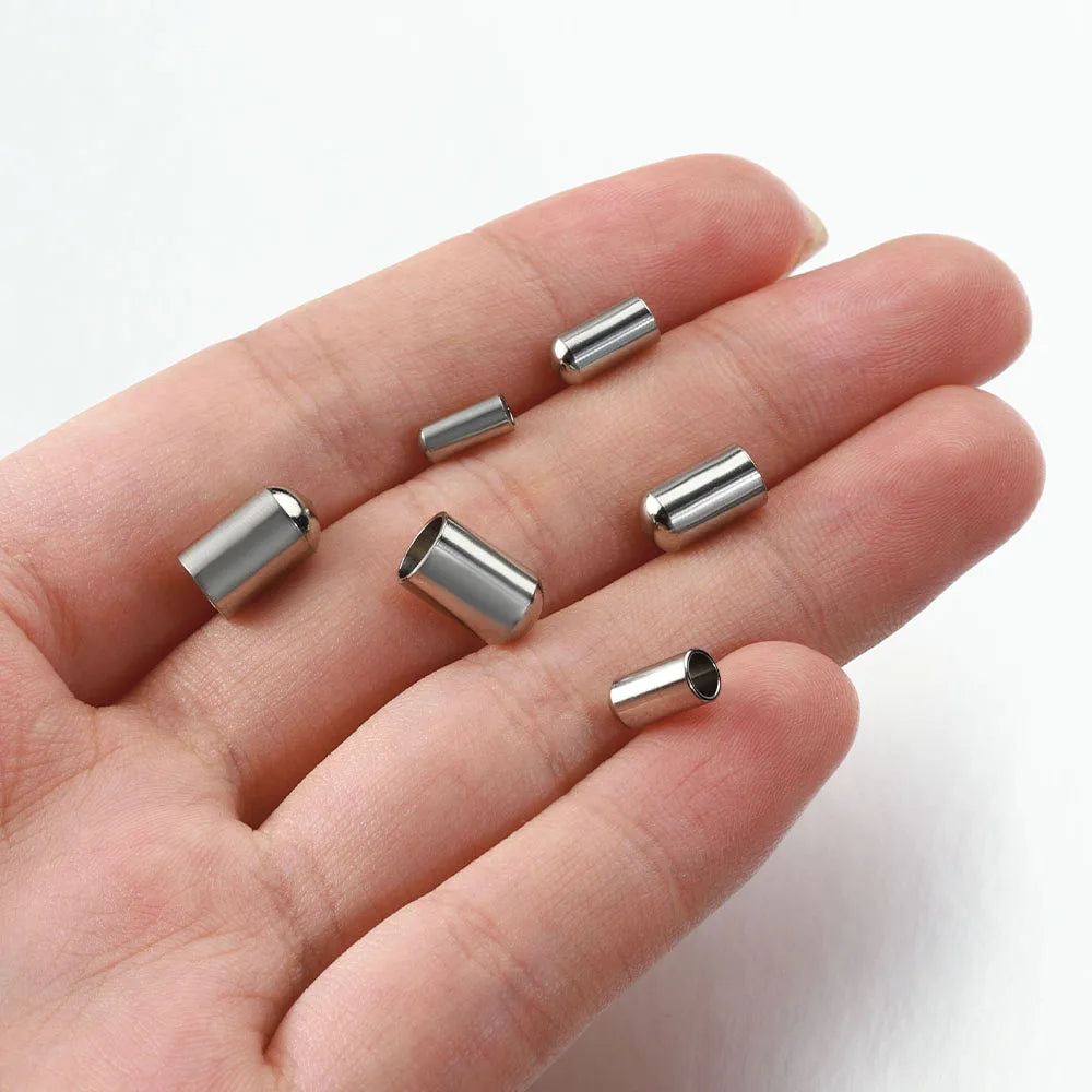 20pcs Stainless Steel End Caps Bracelet Necklace Fastener Round Caps Leather Cord Crimp Caps Accessories for Jewelry Making D