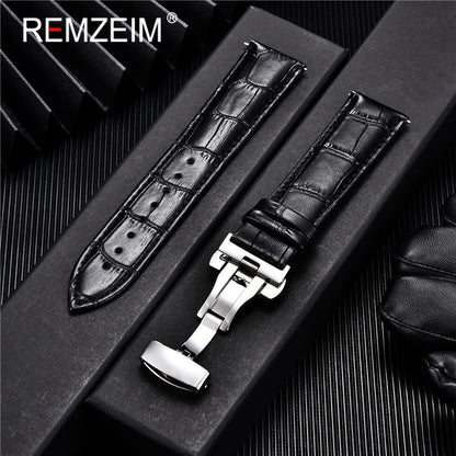 Genuine Calfskin Leather Watchbands Business Replace Watch Band 18mm 20mm 22mm 24mm With Butterfly Buckle Wristwatch Strap - 