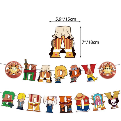 ONE PIECE Birthday Party Supplies Balloons Flags Cake Decorations for Kids Cartoon Theme