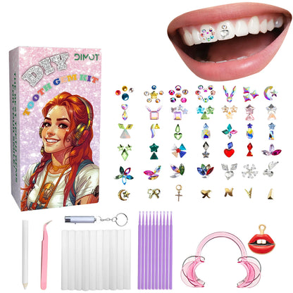 DIY Teeth Gems Kit With Glues And Light Teeth Anti-drop Clear Precious Stone Jewelry Decoration Glittering Tooth Jewelry Kit