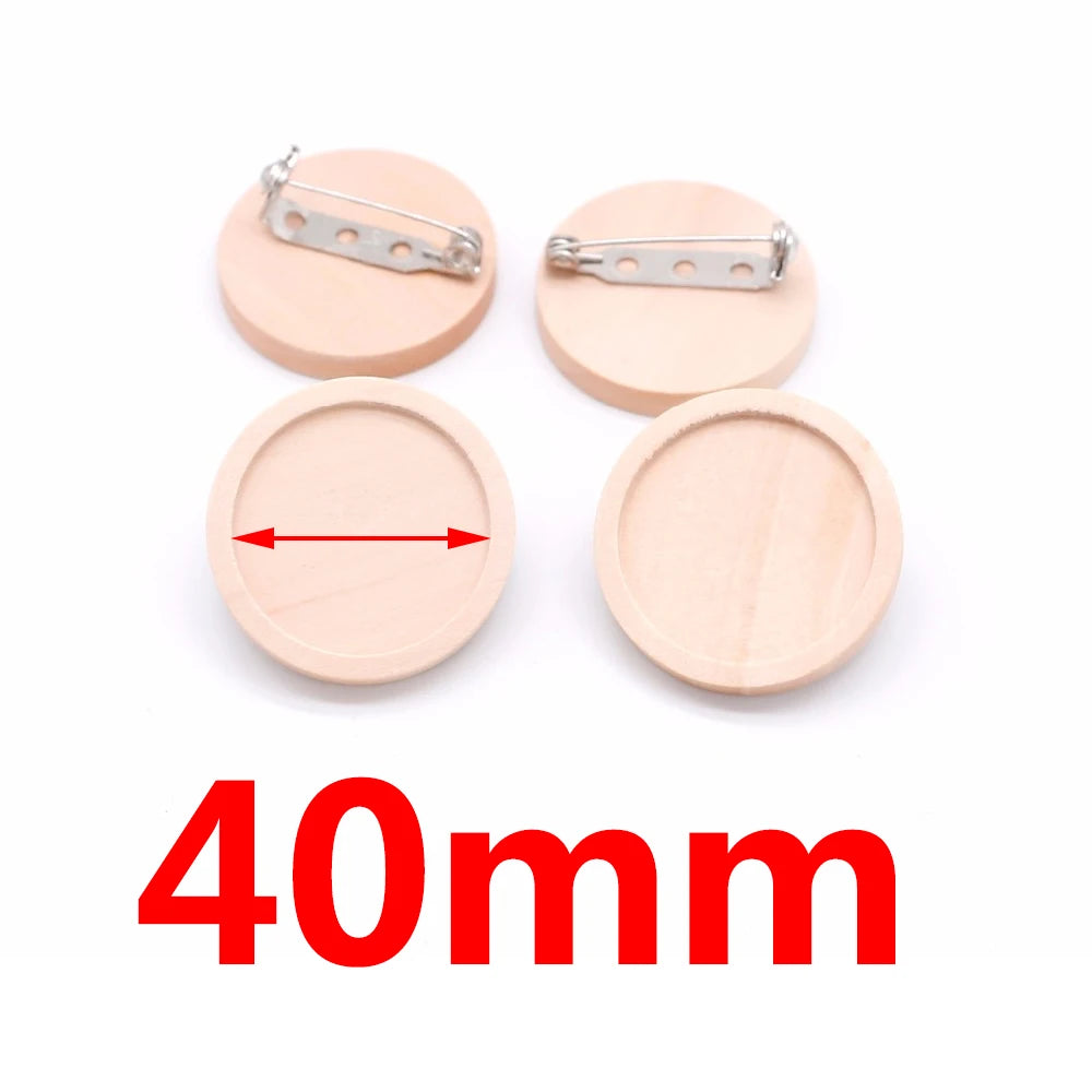 10pcs/lot Blank Wood Cabochon Brooch Base Settings 20 25 30 40mm Dia Round Bezel Tray Diy Brooches Pin Backs for Jewelry Maki
