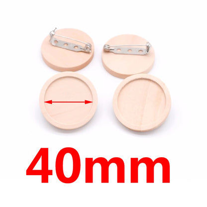 10pcs/lot Blank Wood Cabochon Brooch Base Settings 20 25 30 40mm Dia Round Bezel Tray Diy Brooches Pin Backs for Jewelry Maki