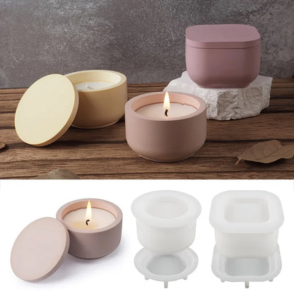 1set DIY Candle Jar Silicone Mold with Lid - Aroma Wax Jar Making Mold for Resin, Concrete, Gypsum - Mold for Home Crafts