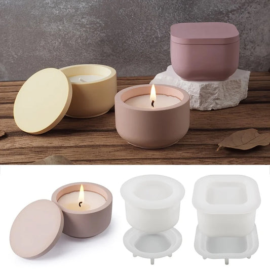 1set DIY Candle Jar Silicone Mold with Lid - Aroma Wax Jar Making Mold for Resin, Concrete, Gypsum - Mold for Home Crafts