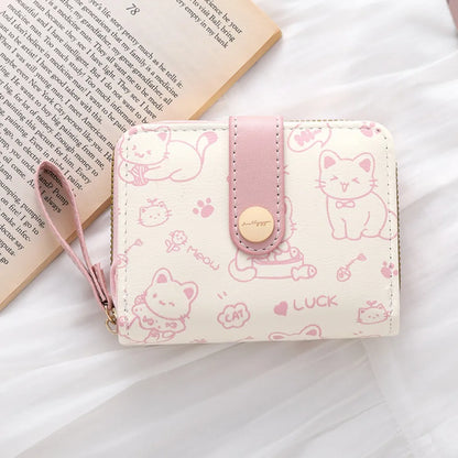 Cute Cat Coin Purse Women Fashion Short Wallet PU Leather Large Capacity Wallet Lightweight ID Card Holder Travel Cash Coin B