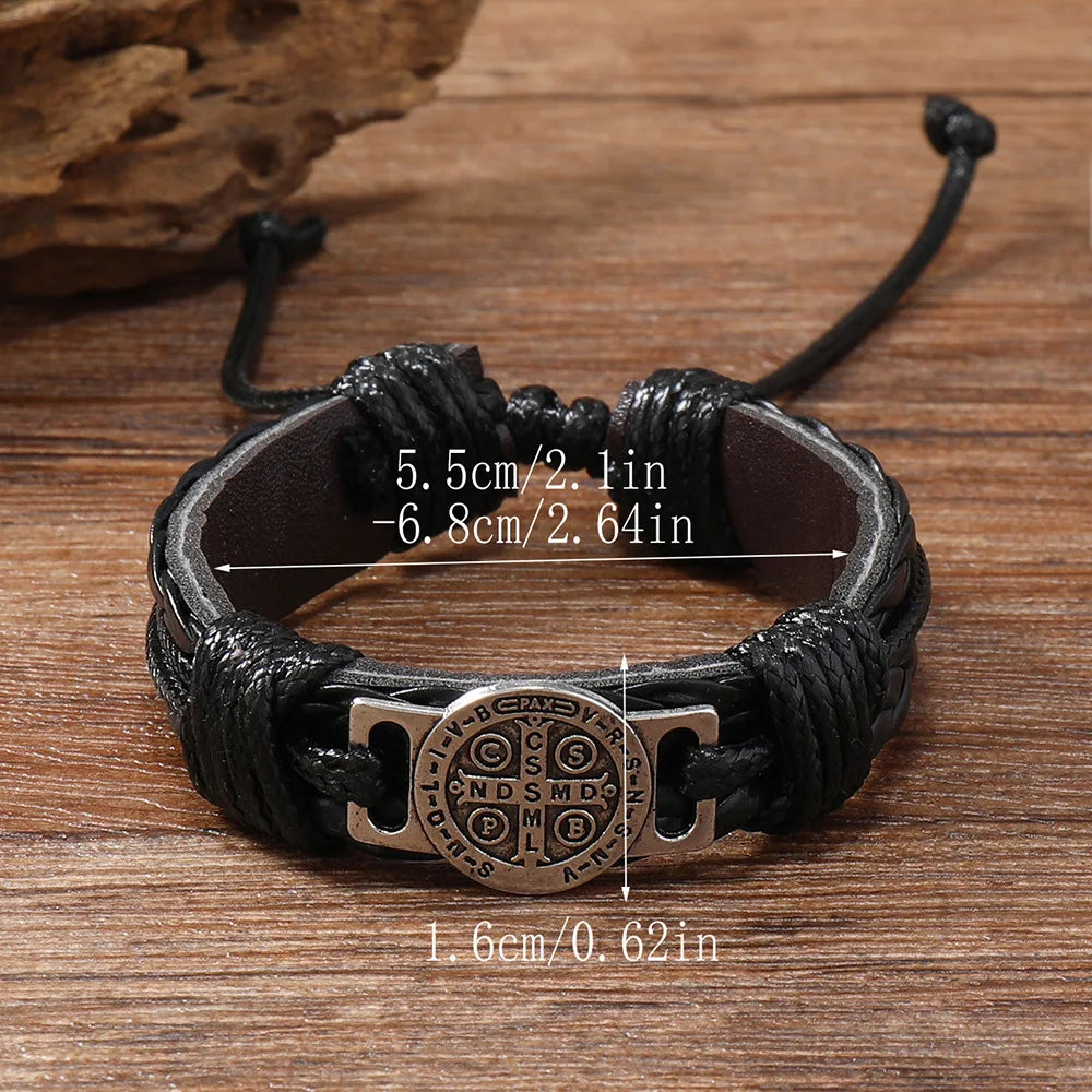 Vintage Handmade Braided Leather Bracelets For Men Myth Cross Scripture Retro Lace-Up Punk Style Leather Bracelet Accessory G