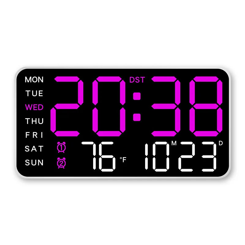 Large Digital Wall Clock Temp Date Week Display Remote Control USB Powered Table Clock Wall-mounted Dual Alarms LED Clocks - 
