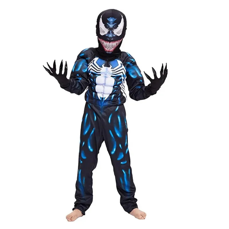 Kids Black Spider Costume Superhero Costume Onesie 3D Spandex Unisex Jumpsuit Bodysuit for Kids Halloween Cosplay