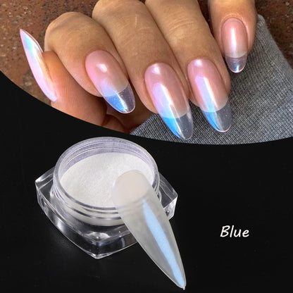 Moonlight Pearl White Nails Glitter Dust Chrome Aurora White Rubbing on Powder Shell Mirror Pigment Nail Art Supplies Decorat