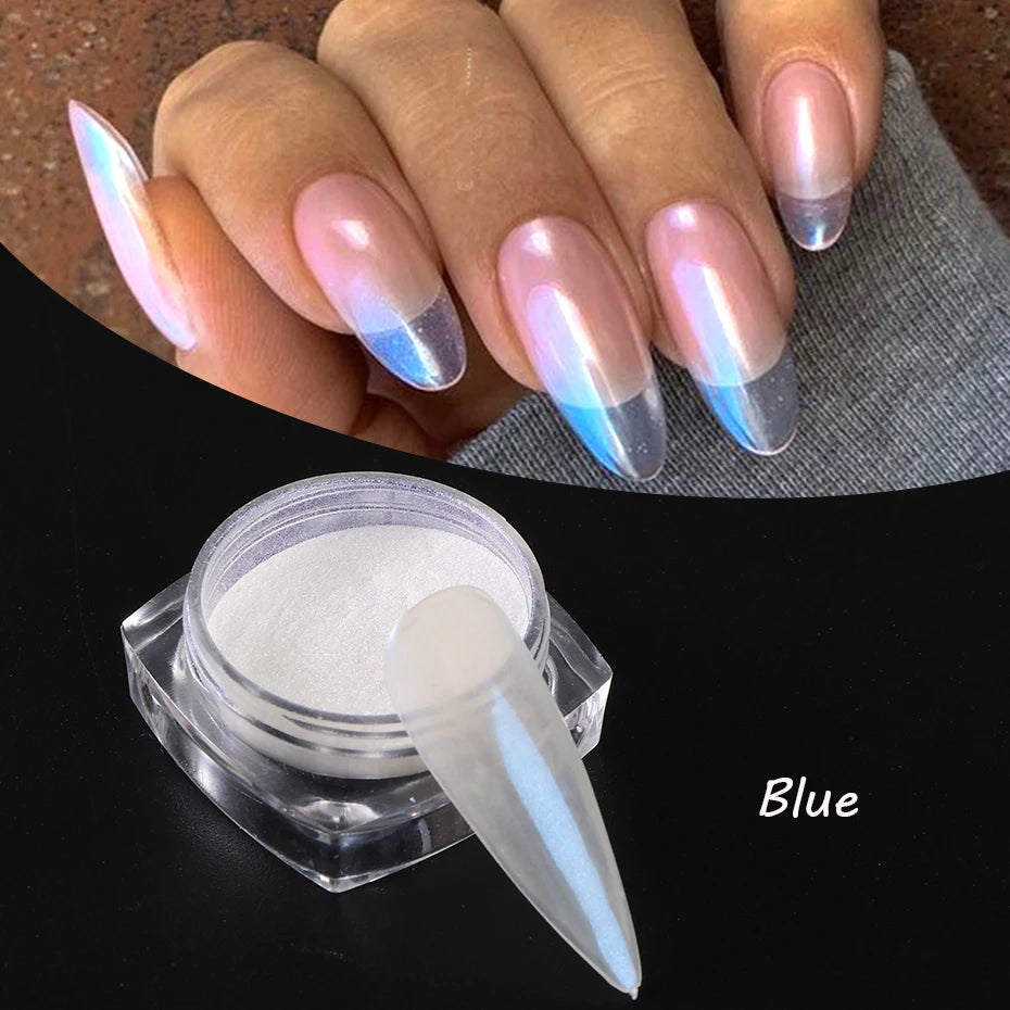 Moonlight Pearl White Nails Glitter Dust Chrome Aurora White Rubbing on Powder Shell Mirror Pigment Nail Art Supplies Decorat