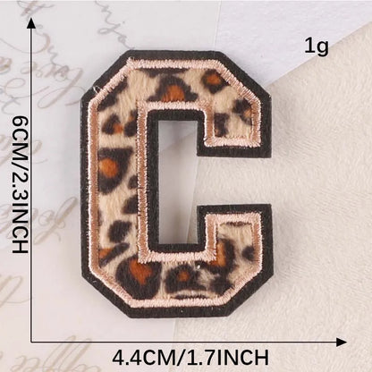 A~Z English Alphabet Letters Badge Patches,Leopard Print Applique Embroidery Iron on Stickers for Clothing,DIY Name Garment -