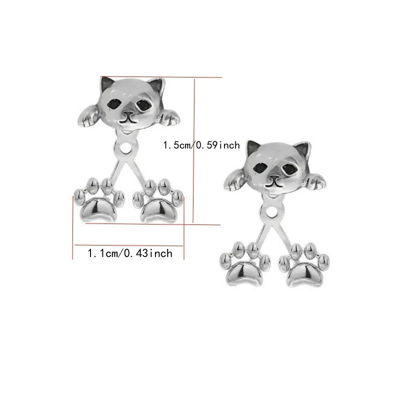 Vintage Funny Silver Color Cat Earring for Women Cute Animal Kitten Back Hanging Earrings Party Banquet Piercing Jewelry