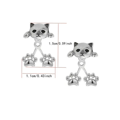 Vintage Funny Silver Color Cat Earring for Women Cute Animal Kitten Back Hanging Earrings Party Banquet Piercing Jewelry