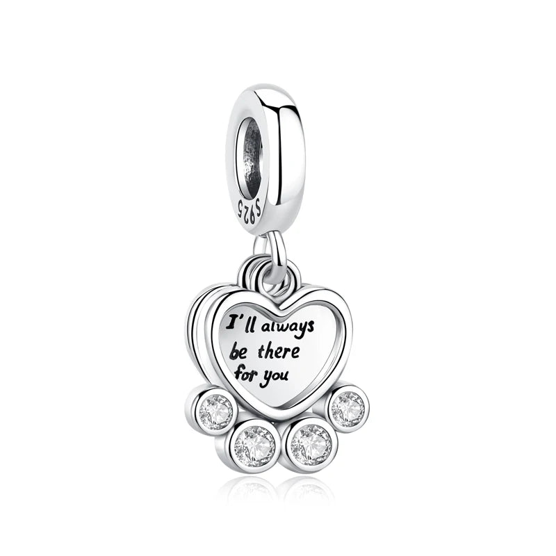 Original 925 Sterling Silver Charms Love Pets Dog Cat Paw Print Pendant Beads Fit Brand Bracelets Necklaces Women DIY Jewelry