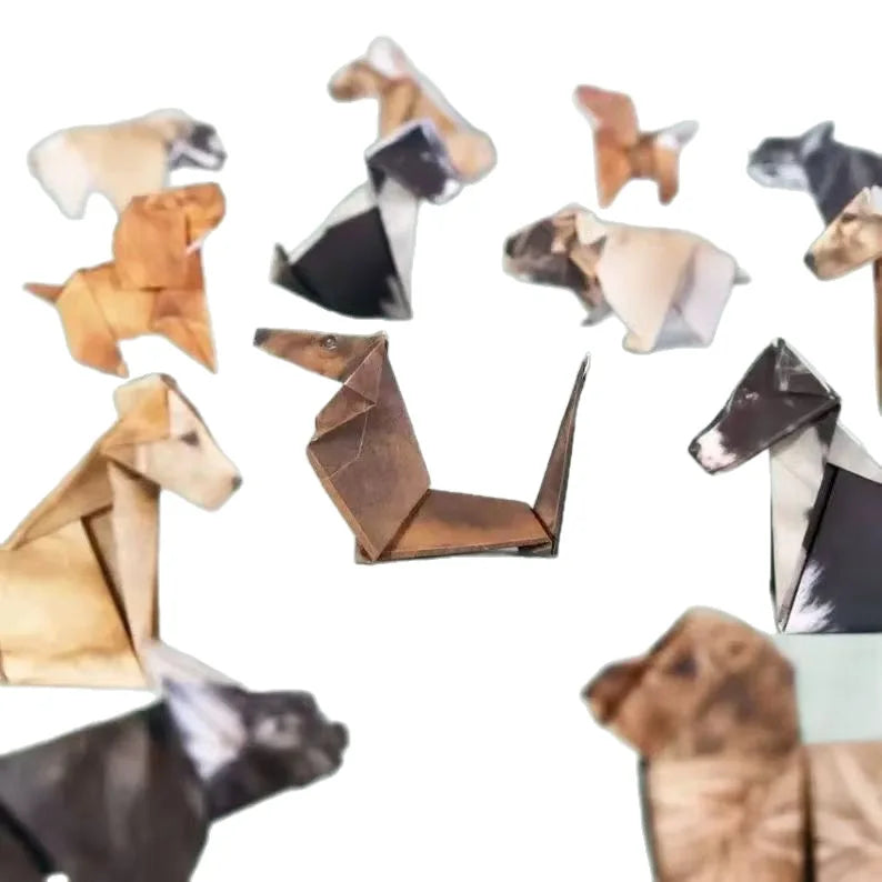 DIY Origami Paper Cats Dogs Dinosaurs Kit 50Pcs Fold Your Own Animal Craft Cute 3D Desk Decor Toy for Kids Adults Beginners G