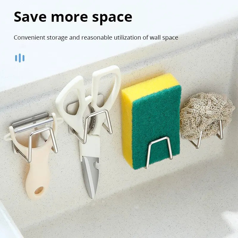 Kitchen 304Stainless Steel Sink Shelf Sponges Storage Holde Adhesive Drain Drying Rack Wall Hooks Storage Organizer Accessori